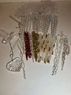 VTG Icicle Ornaments & Clear Snowflakes Many Different Types Of Items 50 In All • $12.50