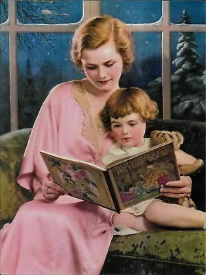 Mother & Child Reading Mother Goose Story Book 10 X7.5  Sample Print Vintage • $14.99