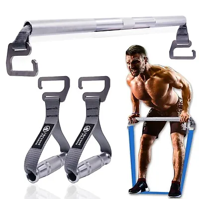 Resistance Band Exercise Bar With Metal Handles Large Hook Deadlift Workout  • $61.58