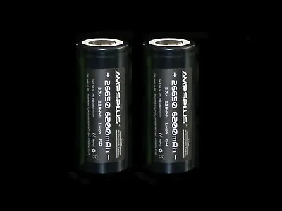 2x Ampsplus 26650 6200mAh Battery 3.7V 15A Lithium Rechargeable Torch Batteries • £21.49