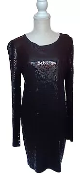 MICHAEL KORS Black Sequin Long Sleeve Sheath Cocktail Dress Size Large • $22