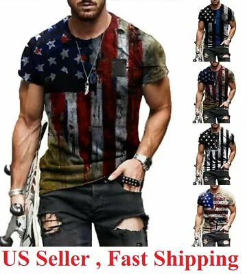 $11.95 • Buy USA Distressed Retro Police Flag Men T Shirt Gym Workout  Bodybuilding Tee Eagle