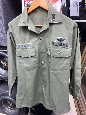 VINTAGE 1960s US ARMY OD COTTON SATEEN FATIQUE SHIRT (VIETNAM ERA) • $49.99