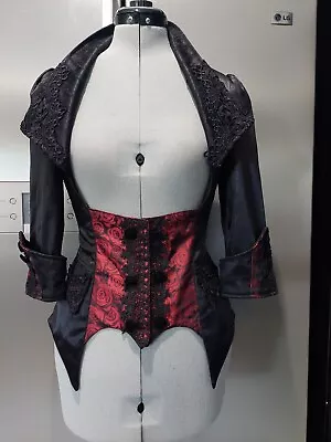 RQ-BL RED QUEEN'S BLACK LEGION S Black Satin Embroidered Punk Tails Coat Jacket • $24.99