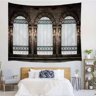 Extra Large Tapestry Wall Hanging Medieval Gothic Castle Windows Fabric Art  • $16.50