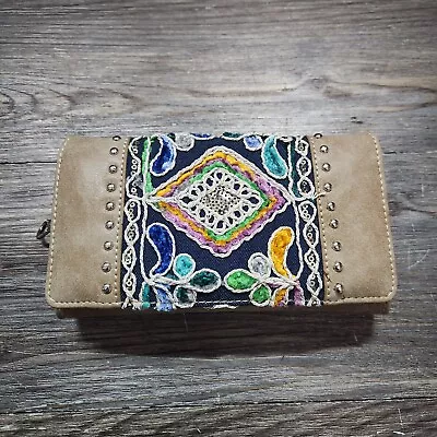 Montana West Leather Wristlet Leather Wallet Sequins Embroidery Colorful NWOT • $6.29