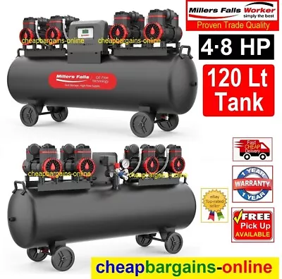 4.8 HP AIR COMPRESSOR 120 Lt TANK OIL FREE 680 L/min NITTO AIR REGULATOR 240V HD • $61059.99