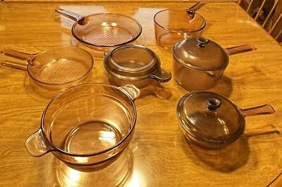Set Of 7 Vision WARE Visions Corning PYREX Cranberry Glass Cookware W/ Lids • $135