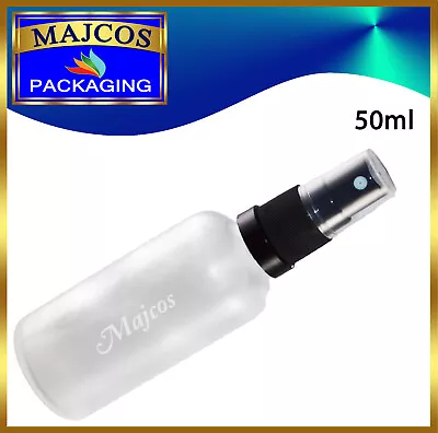 50ml Empty  Frosted Clear Glass Bottles With Black Atomizer / Mist Spray • £18
