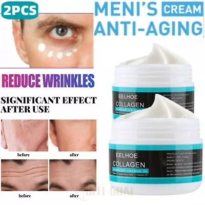 2x Mens Face Anti Wrinkle Skin Cream Collagen Retinol Hyaluronic Acid Vitamin • £8.95