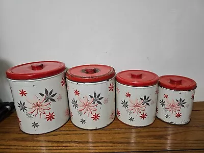 Vintage Decoware Tin Canister 4 Piece Set 1950's Nesting • $19.99