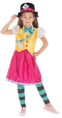 Girls Kids Mad Hatter Alice In Wonderland Book Day Week Fancy Dress Costume 4-12 • £17.26