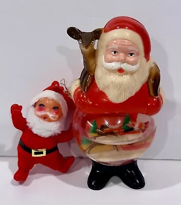 Vtg Christmas Hard Plastic Santa Claus Snow Globe + Dancing Santa Ornament • $13.88