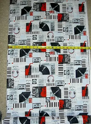 Faded Music Collage Keyboard Guitar Rock C8328 Timeless Durable Cotton Fabric  • $9.49