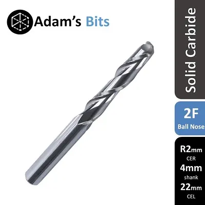 R2mm CER/shank Ball Nose 2 Flute 22mm Carbide End Mill CNC Router Bit • $11.95