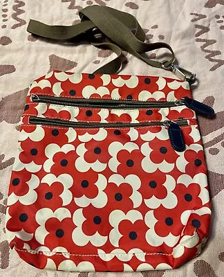 Orla Kiely Target Red And White Nylon Crossbody Handbag Car Lining  Olive Strap • $18