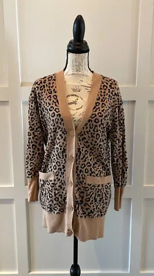 J Crew Womens V-Neck Cardigan Sweater Leopard Jacquard Button Front Size S • $16