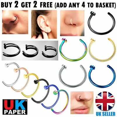 Nose Ring Small Thin Fake Lip Ear Body Piercing Silver Black Surgical Steel Hoop • £1.99