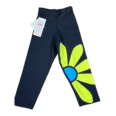 Margarita Sportwear Capri Leggins Black Neon Daisy Sz XS #14020T NWT • $39