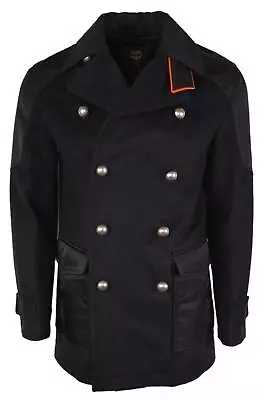New MCM Men's $1750 Black Wool Military Pea Coat Jacket Size 48 IT Small • $513.28