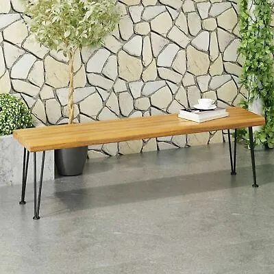 Zephyra Outdoor Modern Industrial Acacia Wood Bench With Metal Hairpin Legs • $156.93