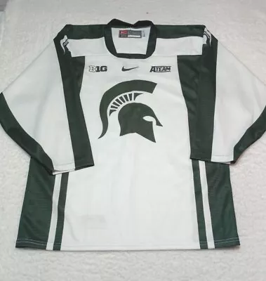 Nike Michigan State Hockey Jersey Men's Medium White Green Center Swoosh Graphic • $49.50