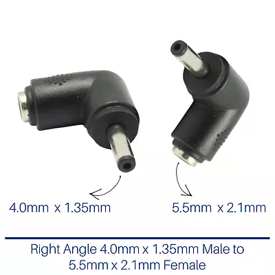 Right Angle 4.0mm X 1.35mm Male Plug To 5.5mm X 2.1mm Female Jack DC Connector • £3.99