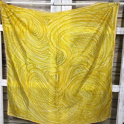 VERA NEUMANN Silk Scarf 22” Square MCM Modernist Yellow Orange Swirls Vintage • £19.29