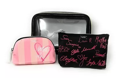 Victorias Secret Nested Trio Cosmetic Makeup Case W Interior Bags Black Pink • $21.38