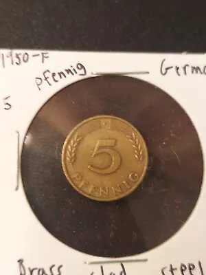 1950-F 5 Pfennig (Brass Clad Steel) (Germany) • $1