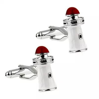 LIGHTHOUSE CUFFLINKS Nautical Sailing Enamel Metal NEW W GIFT BAG Wedding Groom • $11.95