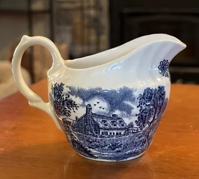 British Anchor England Memory Lane Blue Creamer 6 Oz Village Scene • $25