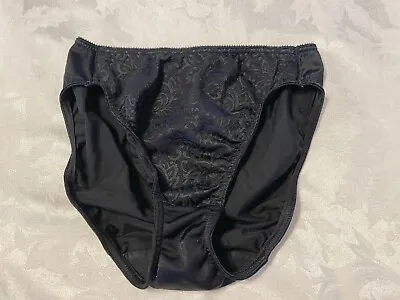 Vtg VASSARETTE 18-015 Jacquard Shiny Satin Hi-Leg Brief Panties Black Sz 7 • $29.99