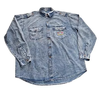 ELG Jeans Horse Logo Acid Wash Denim Shirt Approx Size XL Vintage • £18