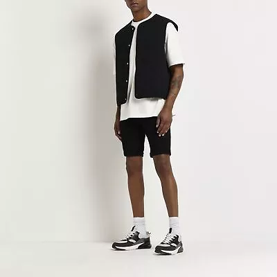 £7 • Buy River Island Mens Shorts Black Denim Skinny Fit Turn Up Hem Pockets Bottoms