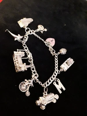 £23.10 • Buy Vintage Silver Charm Bracelet With Charms