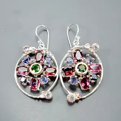 Handmade Jewelry Rhodolite Earrings 925 Sterling Silver /E109912 • $34.99