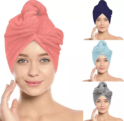 100% Cotton Hair Drying Towel Wrap Turban After Shower Quick Dry Hair Hat Cap • £5.99