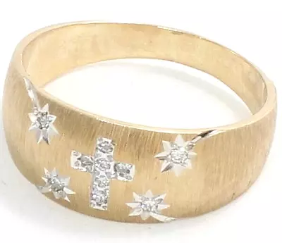 + Solid 14k Gold Cross Wedding Band Natural Diamond Ladies Ring Size 6 1/2 • $378