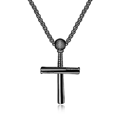 Men Stainless Steel Chain Necklace Cross Baseball Bat Style Pendant 1158 • $6.99