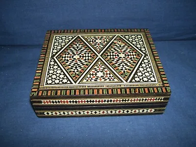 Wood Mosaic Jewelry Box 4 3/4 X 4 Inches Double Diamond Pattern • $24.99