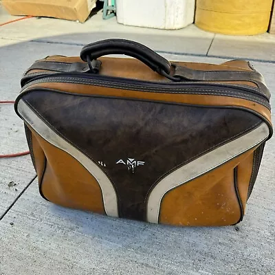 Vintage RARE Vinyl Tan/Brown AMF 2-Ball Double Bowling Ball Bag Case • $65