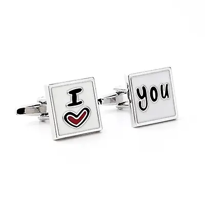 Silver Colour I Love You Cufflinks Couple Gift For Him Valentines Day Boyfriend • $7.45