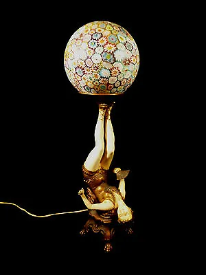 Fabulous Art Nouveau Circus Entertainer Lamp W/ Italian Millefiori Shade C 1920 • $7500