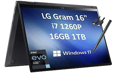 Lg Gram  2-in-1 16  Wqxga 2560x1600 Touch I7-1260p 16 1tb Ssd Fpr Win 11 • $797.23