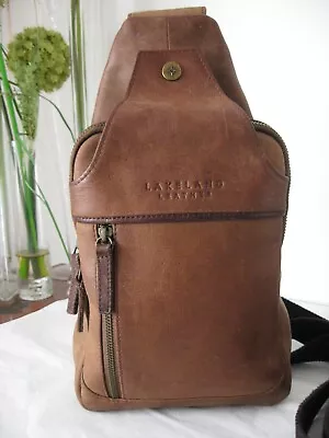 Lakeland!!! 100% Light Tan Genuine Waxed Distressed Leather Slingbag!!! • £49.99