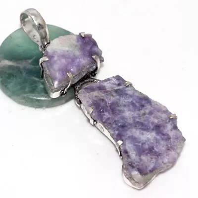 Rough Lepidolite 925 Silver Plated Long Gemstone Pendant 3  Women Jewelry GW • $3.99