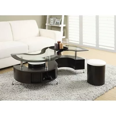 Coaster Buckley 3-Piece Clear Glass Top Coffee Table With Stools In Cappuccino • $296.09