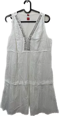 Miss Captain Trend White Dress A-line Cotton Embellished Summer Boho Size 12 40 • £14