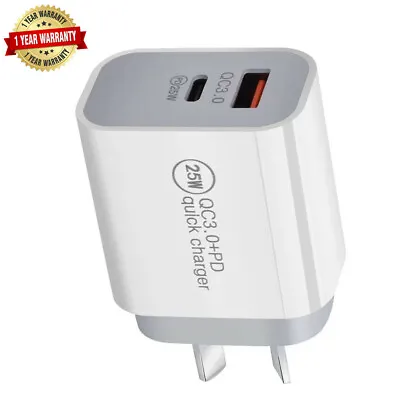 PD 25W DUAL USB-C Fast Wall Charger Power Adapter + Cable For IPhone 14 Pro Max • $7.99